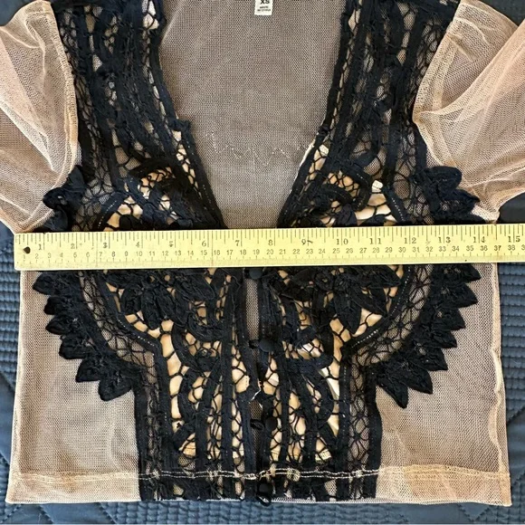XS For Love and Lemons Penelope Crop Top Black/Nude long sleeve - Picture 14 of 16